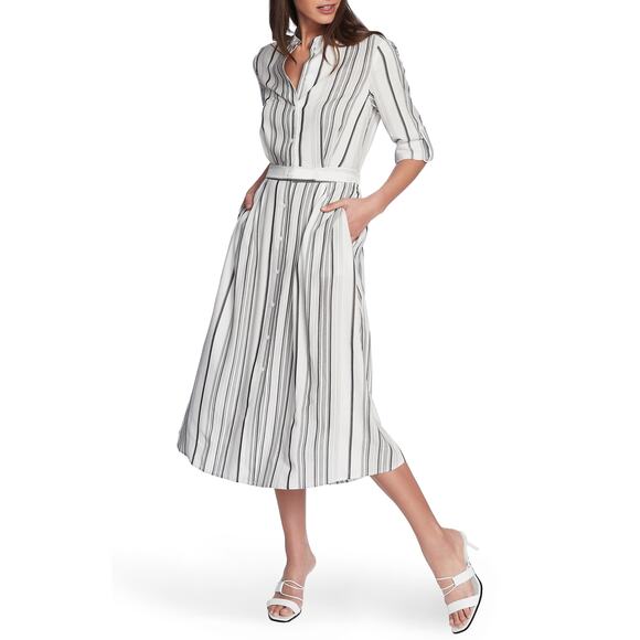 Court & Rowe Long Sleeve White Stripe Midi Shirt Dress Size 8 - Picture 1 of 4